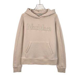 MaxMara Womens Beige Hoodie Sweatshirt Embroidered Logo Size S Cotton Blend